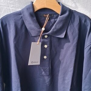 Quince Organic Cotton Pique Polo Long sleeve Navy Blue Shirt S